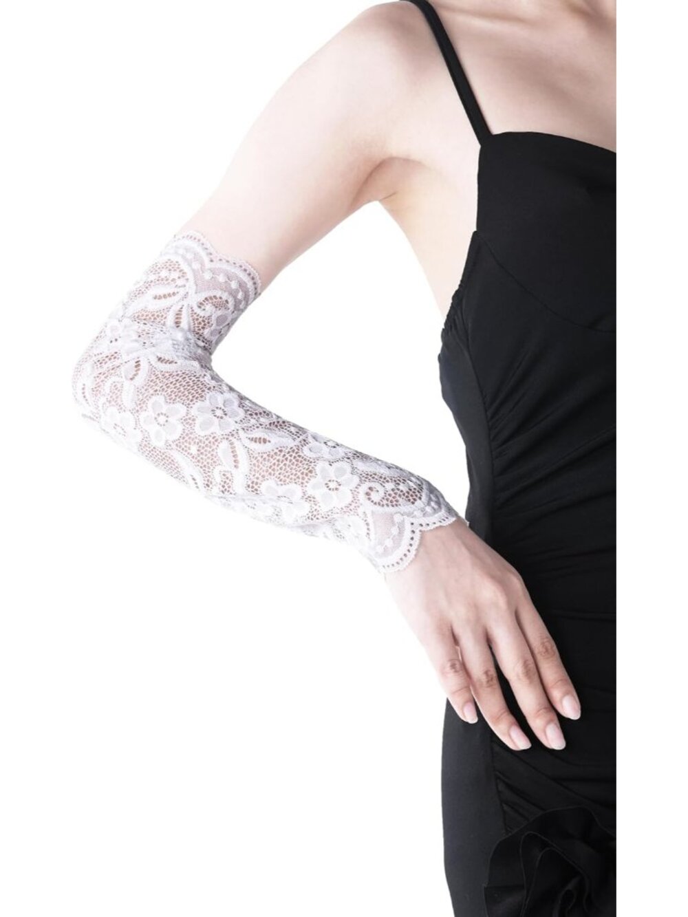 Women Lace White 1920s Arm Sleeves Classic Bridal Elbow Length Satin Opera Glove - Picture 4 of 4